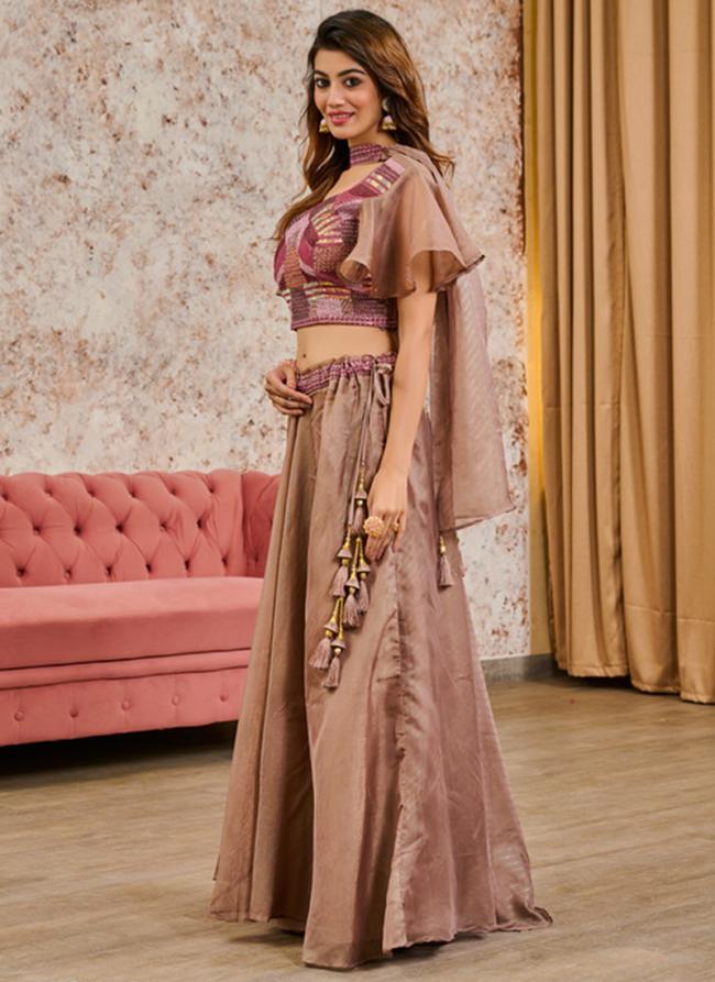 Organza Light Brown Engagement Wear Sequins Work Lehenga Choli